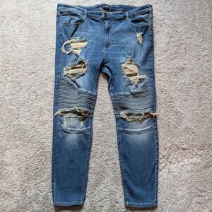 Fashion Nova Men Moto Jeans Mens 42 Blue Distressed